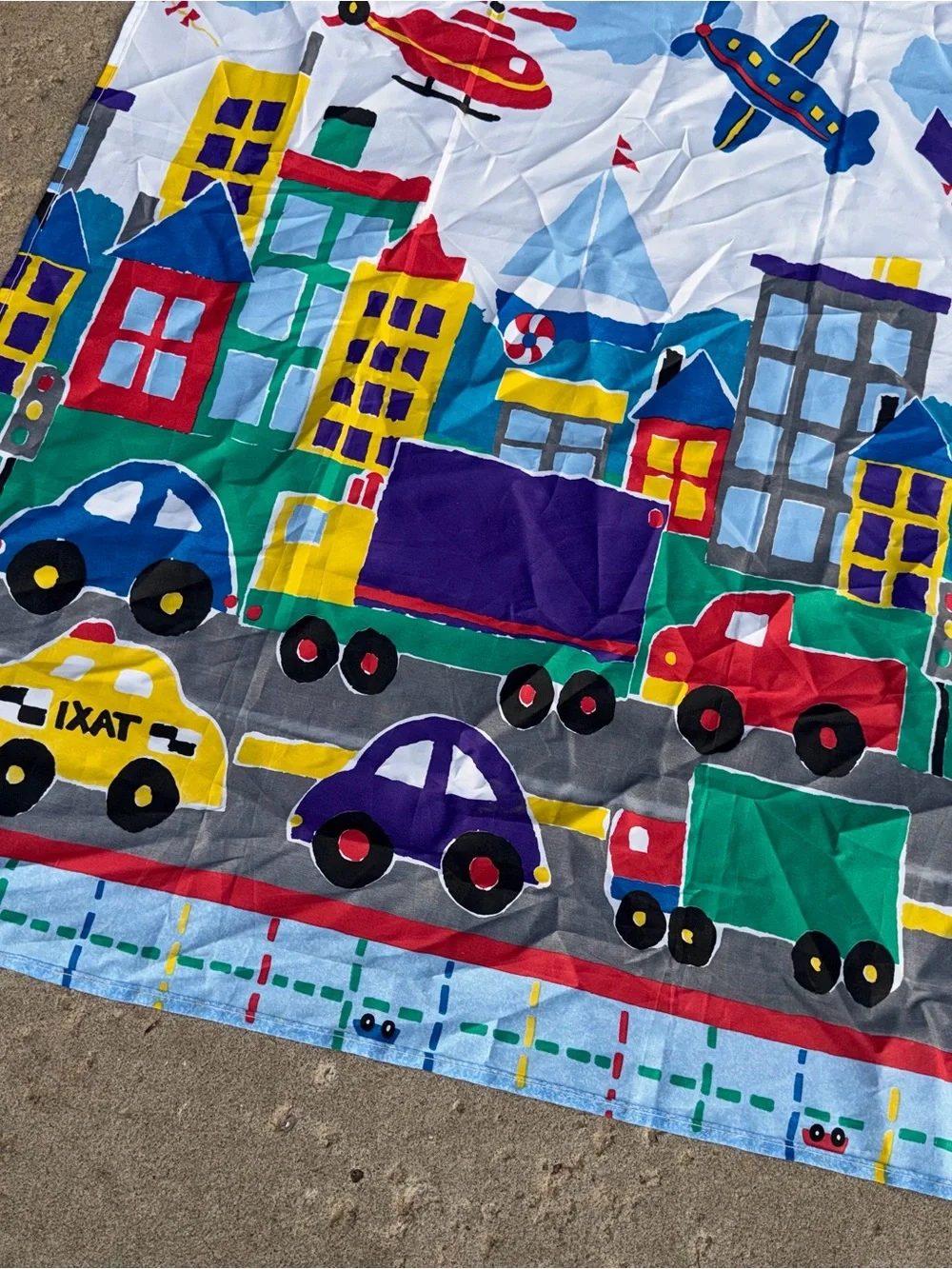 VTG cannon city and transportation themed primary color vibrant shower curtain